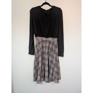 Lark + Grey Mixed Media Plaid A-Line Dress Long Sleeve Size L